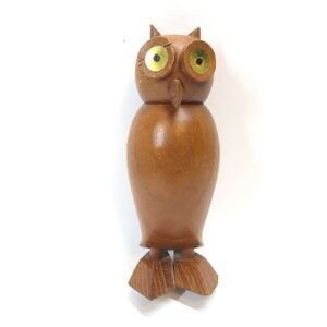 Laurids Lonborg Wooden Owl Figurine Vintage MCM Carved Teak Danish Eames Era 5"